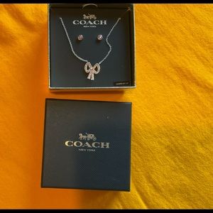Coach Pink Bow Necklace with Earrings Set, NIB